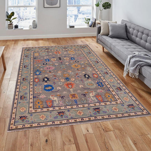 handmade Traditional Oushak Gray Blue Hand Knotted RECTANGLE 100% WOOL area rug 8' x 11'