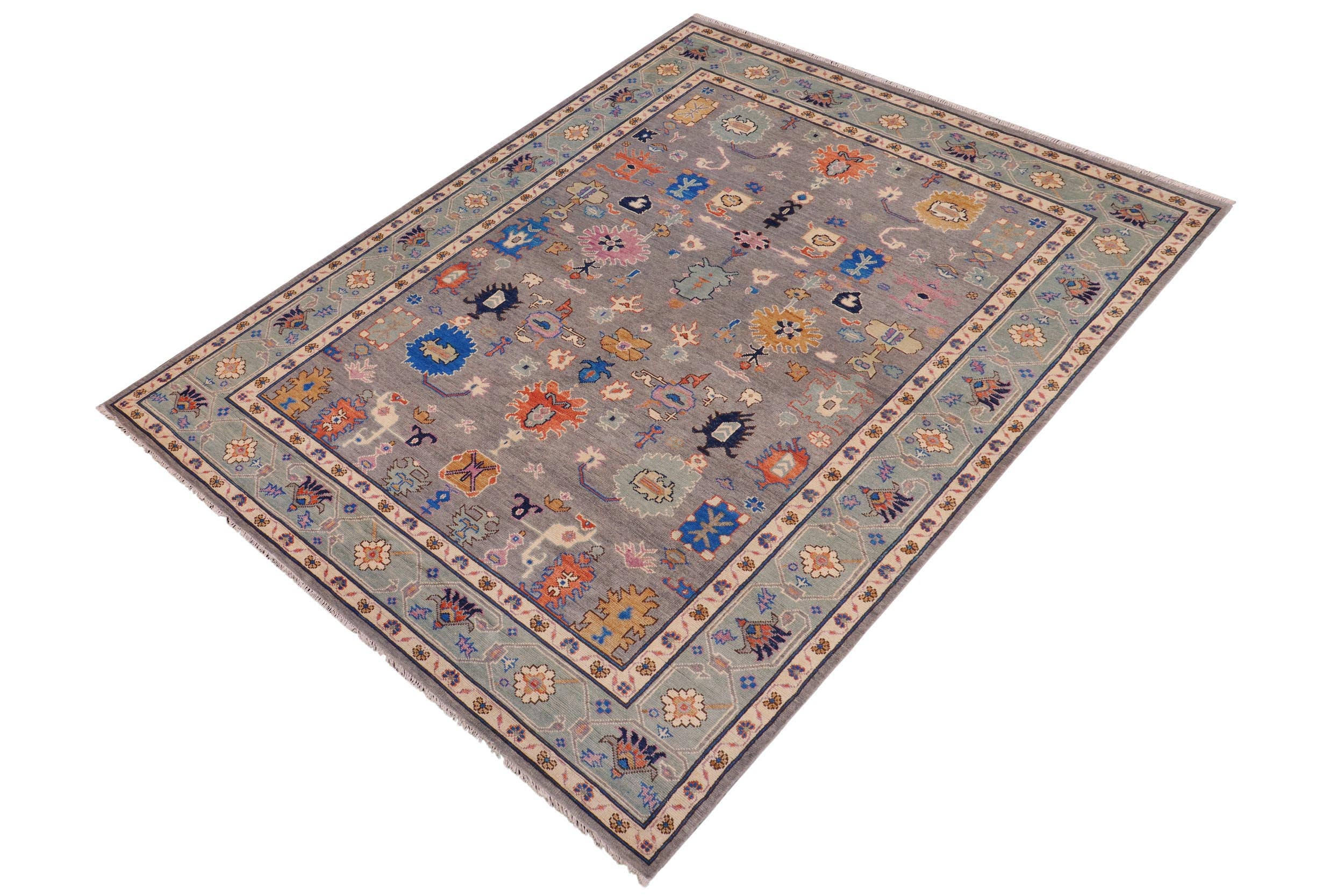 handmade Traditional Oushak Gray Blue Hand Knotted RECTANGLE 100% WOOL area rug 8' x 11'