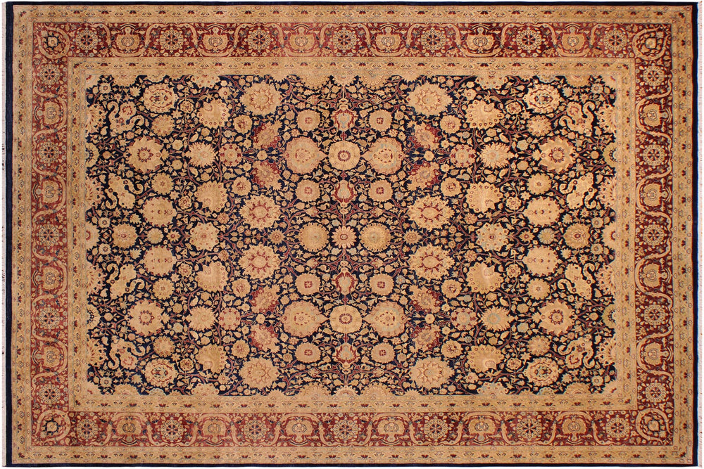 handmade Transitional Tabriz Blue Brown Hand Knotted RECTANGLE 100% WOOL area rug 9x12