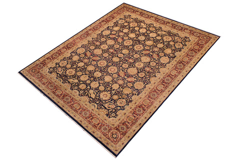 handmade Transitional Tabriz Blue Brown Hand Knotted RECTANGLE 100% WOOL area rug 9 x 12