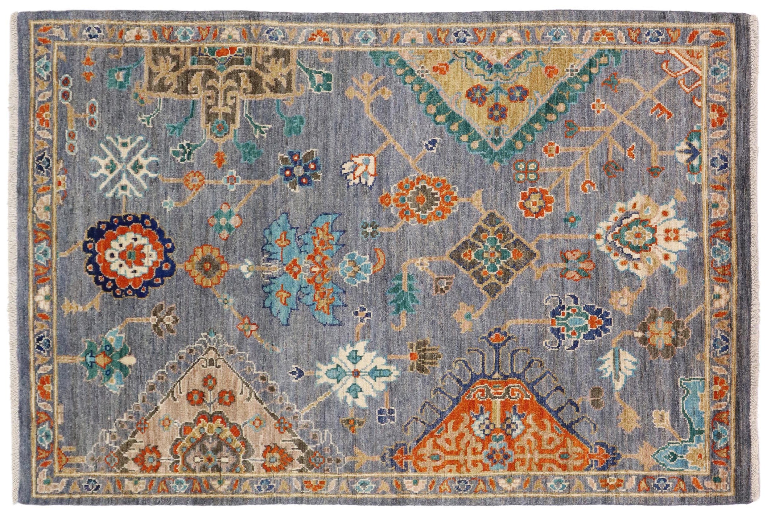 handmade Traditional Oushak Gray Blue Hand Knotted RECTANGLE 100% WOOL area rug 5' x 8'