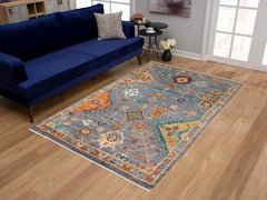handmade Traditional Oushak Gray Blue Hand Knotted RECTANGLE 100% WOOL area rug 5 x 8