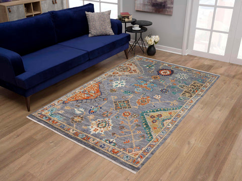 handmade Traditional Oushak Gray Blue Hand Knotted RECTANGLE 100% WOOL area rug 5' x 8'