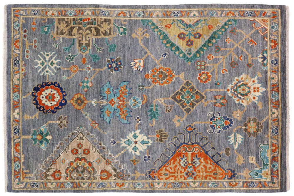 handmade Traditional Oushak Gray Blue Hand Knotted RECTANGLE 100% WOOL area rug 5' x 8'