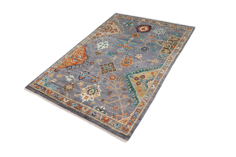 handmade Traditional Oushak Gray Blue Hand Knotted RECTANGLE 100% WOOL area rug 5' x 8'