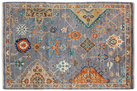 handmade Traditional Oushak Gray Blue Hand Knotted RECTANGLE 100% WOOL area rug 5' x 8'