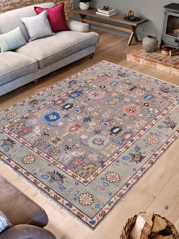 handmade Traditional Oushak Gray Green Hand Knotted RECTANGLE 100% WOOL area rug 5' x 7'