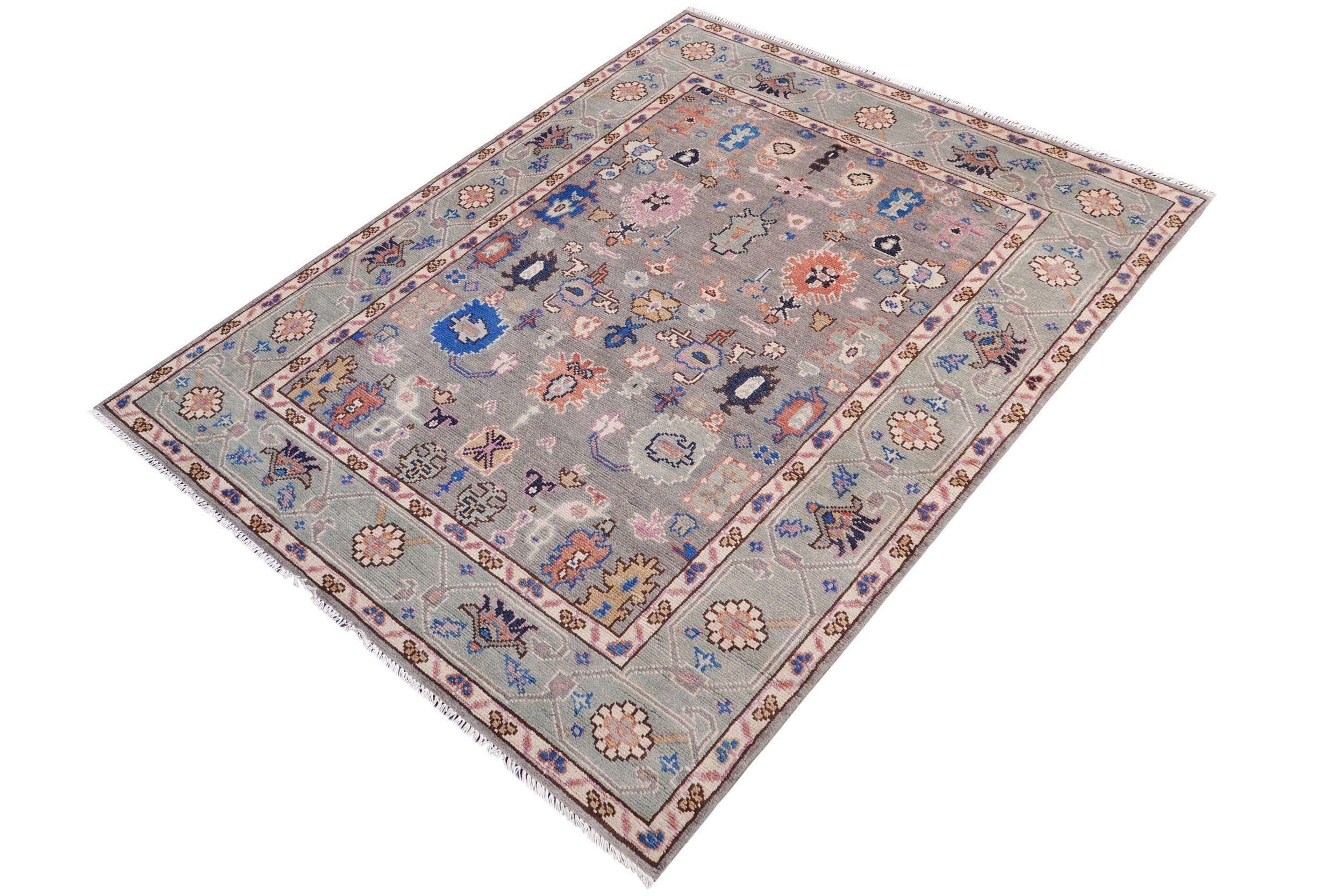handmade Traditional Oushak Gray Green Hand Knotted RECTANGLE 100% WOOL area rug 5' x 7'