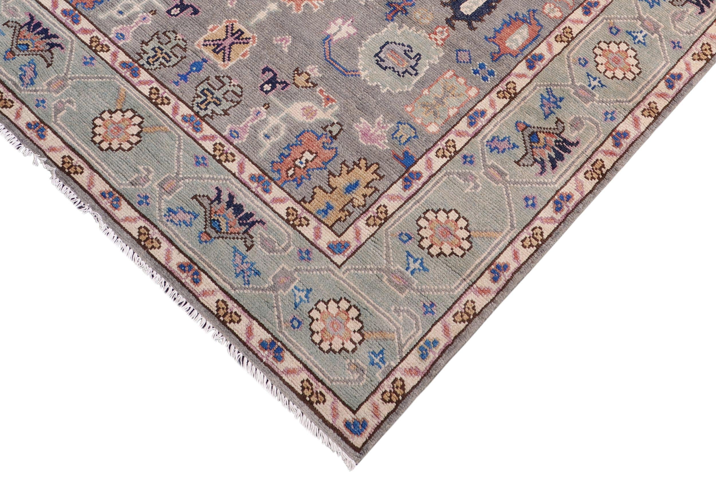 handmade Traditional Oushak Gray Green Hand Knotted RECTANGLE 100% WOOL area rug 5' x 7'