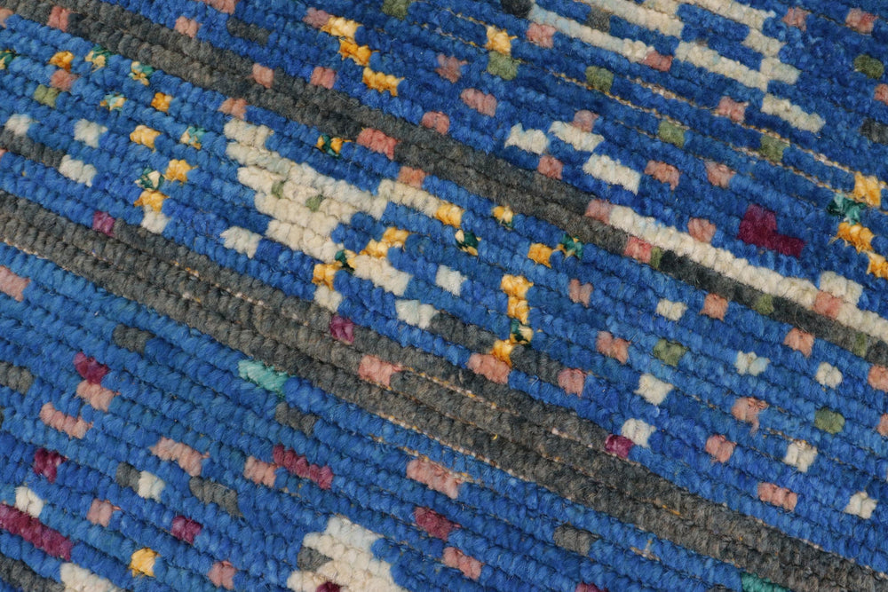 handmade Geometric Moroccan Blue Gray Hand Knotted RECTANGLE WOOL&SILK area rug 5' x 7'