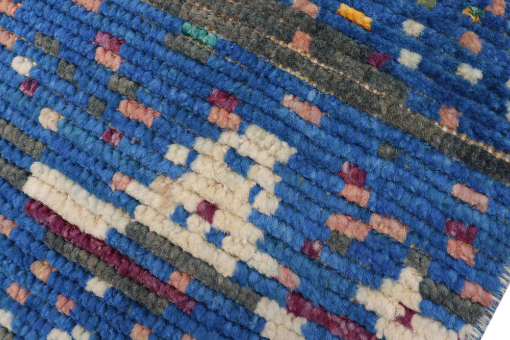 handmade Geometric Moroccan Blue Gray Hand Knotted RECTANGLE WOOL&SILK area rug 5' x 7'