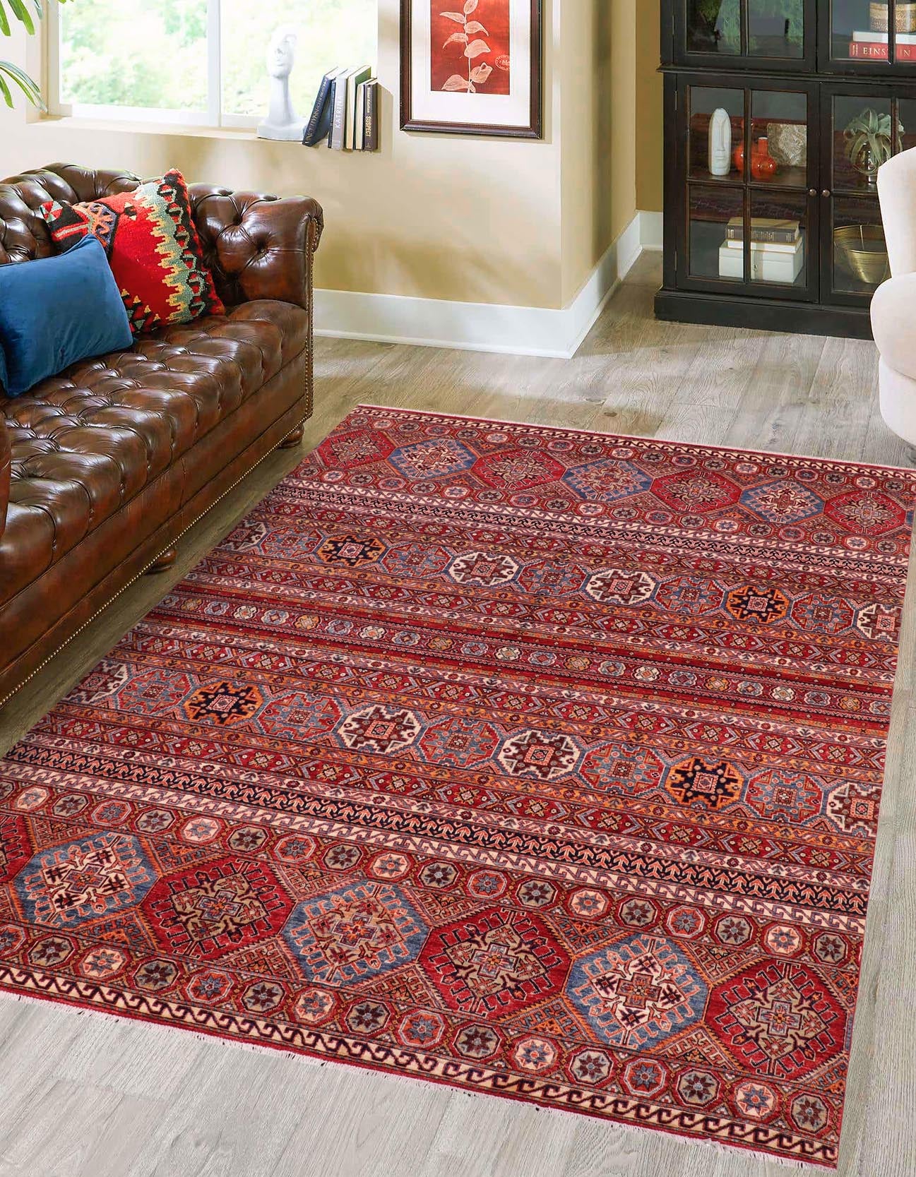 handmade Geometric Kurjean Red Blue Hand Knotted RECTANGLE 100% WOOL area rug 8x10