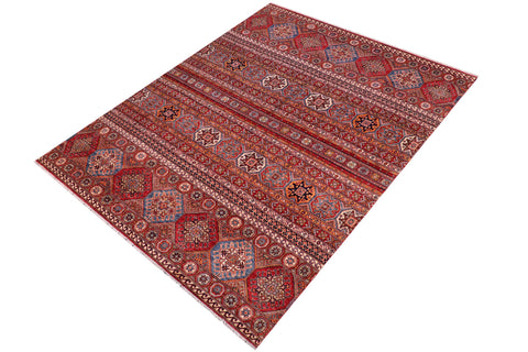 handmade Geometric Kurjean Red Blue Hand Knotted RECTANGLE 100% WOOL area rug 8x10