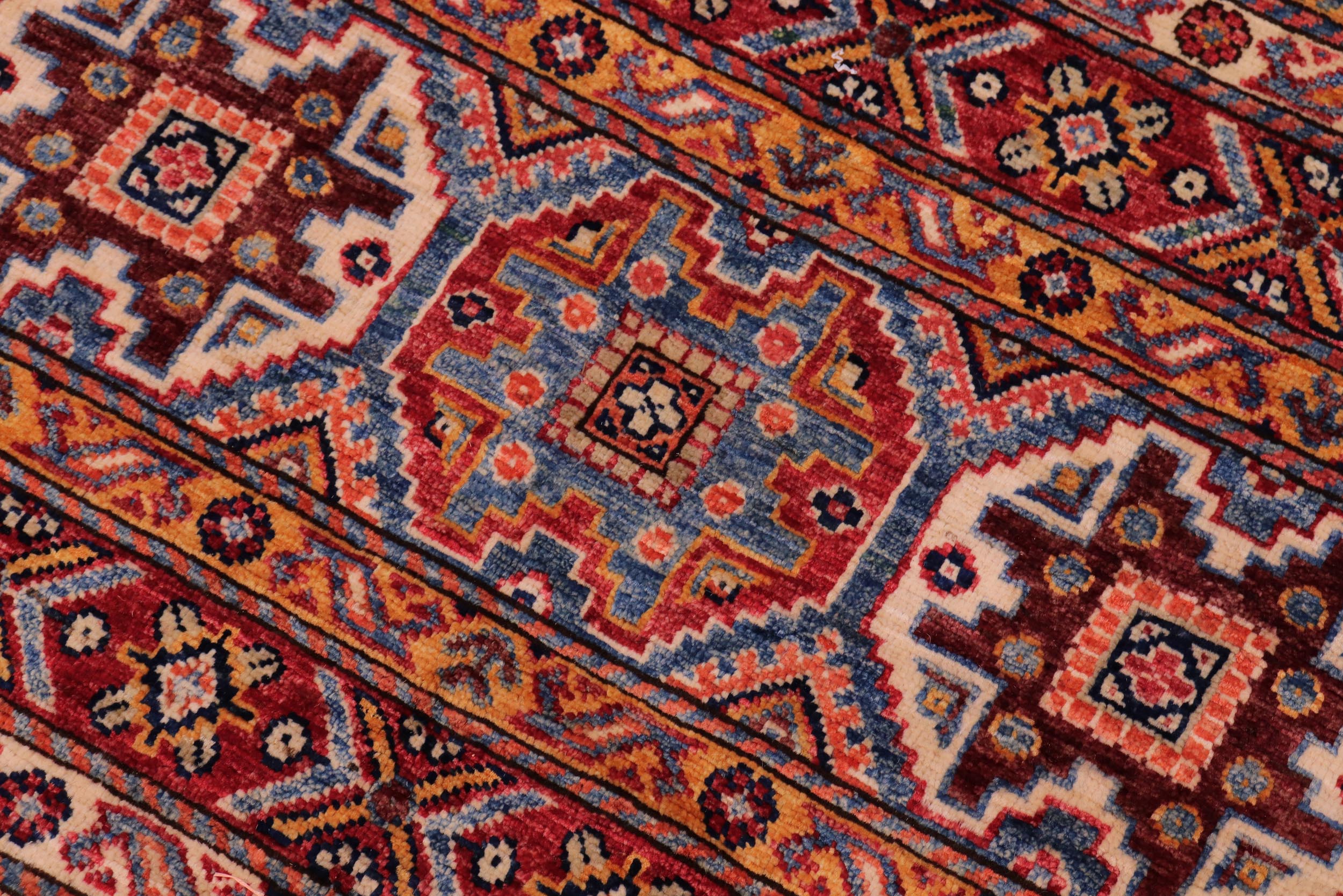 handmade Geometric Kurjean Red Blue Hand Knotted RECTANGLE 100% WOOL area rug 8x10