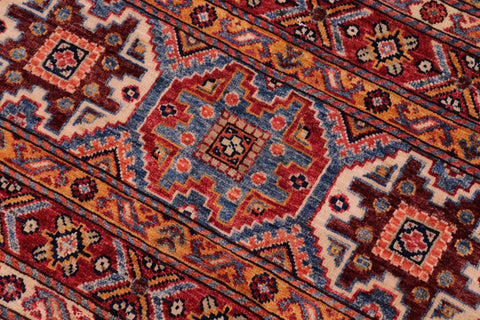 handmade Geometric Kurjean Red Blue Hand Knotted RECTANGLE 100% WOOL area rug 8x10