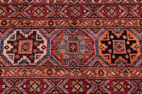 handmade Geometric Kurjean Red Blue Hand Knotted RECTANGLE 100% WOOL area rug 8x10