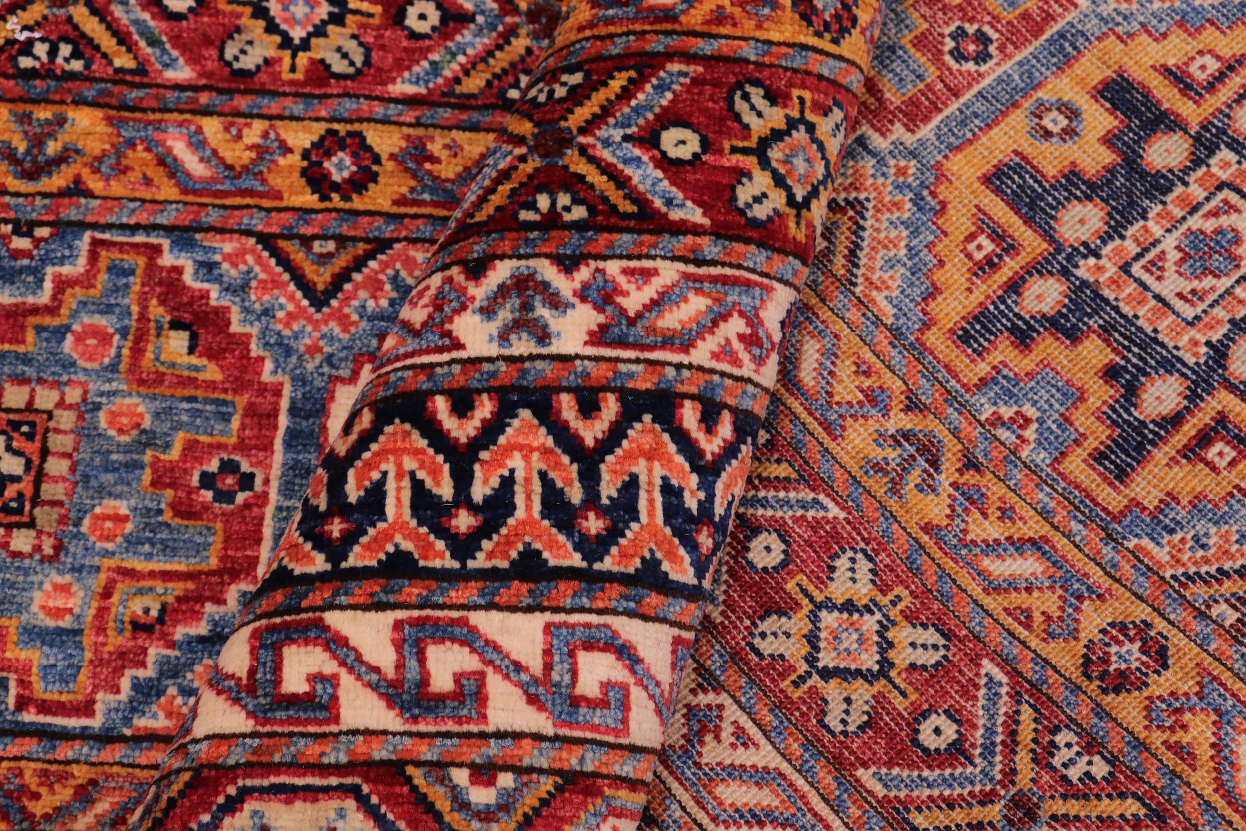 handmade Geometric Kurjean Red Blue Hand Knotted RECTANGLE 100% WOOL area rug 8x10
