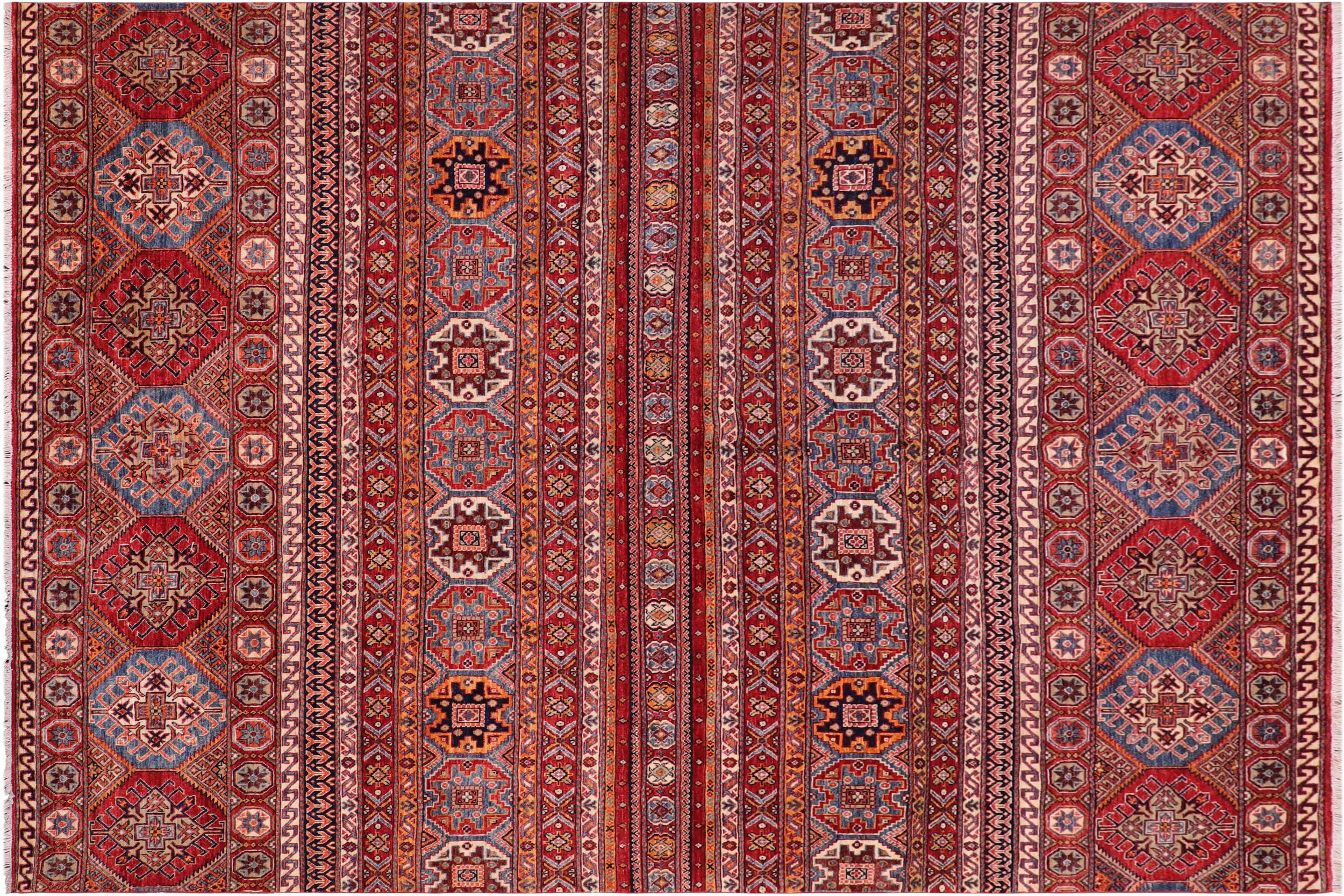 handmade Geometric Kurjean Red Blue Hand Knotted RECTANGLE 100% WOOL area rug 8x10