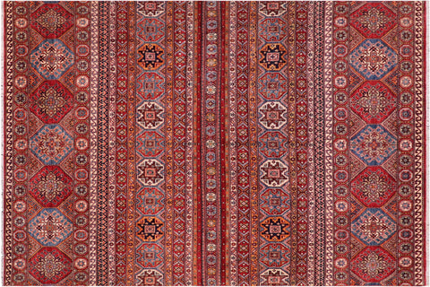 handmade Geometric Kurjean Red Blue Hand Knotted RECTANGLE 100% WOOL area rug 8x10