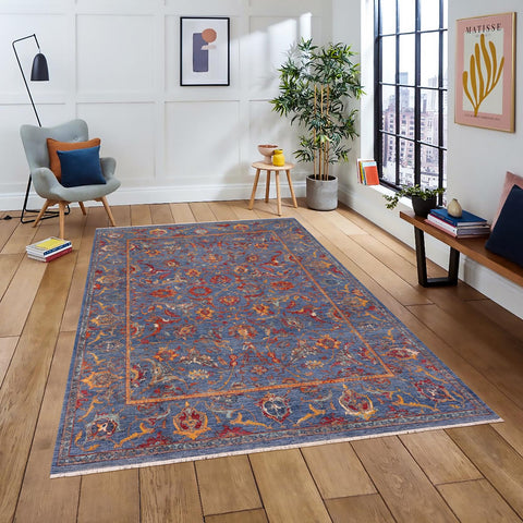 handmade Traditional Kafkaz Blue Rust Hand Knotted RECTANGLE WOOL&SILK area rug 9x12