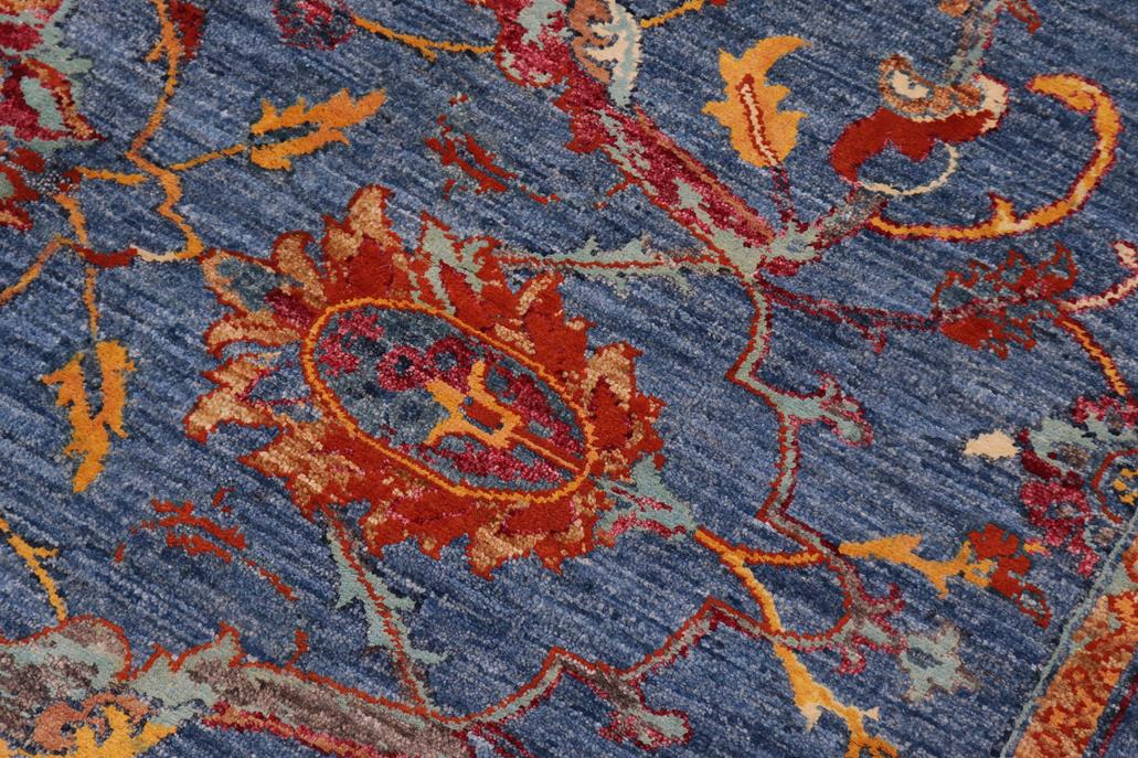 handmade Traditional Kafkaz Blue Rust Hand Knotted RECTANGLE WOOL&SILK area rug 9 x 12