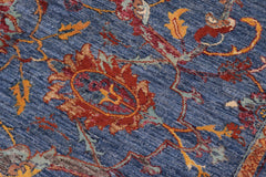 handmade Traditional Kafkaz Blue Rust Hand Knotted RECTANGLE WOOL&SILK area rug 9x12