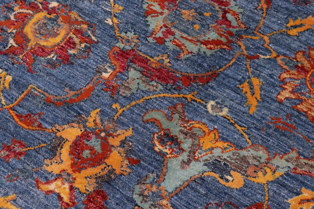 handmade Traditional Kafkaz Blue Rust Hand Knotted RECTANGLE WOOL&SILK area rug 9 x 12