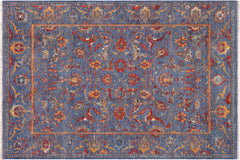 handmade Traditional Kafkaz Blue Rust Hand Knotted RECTANGLE WOOL&SILK area rug 9x12