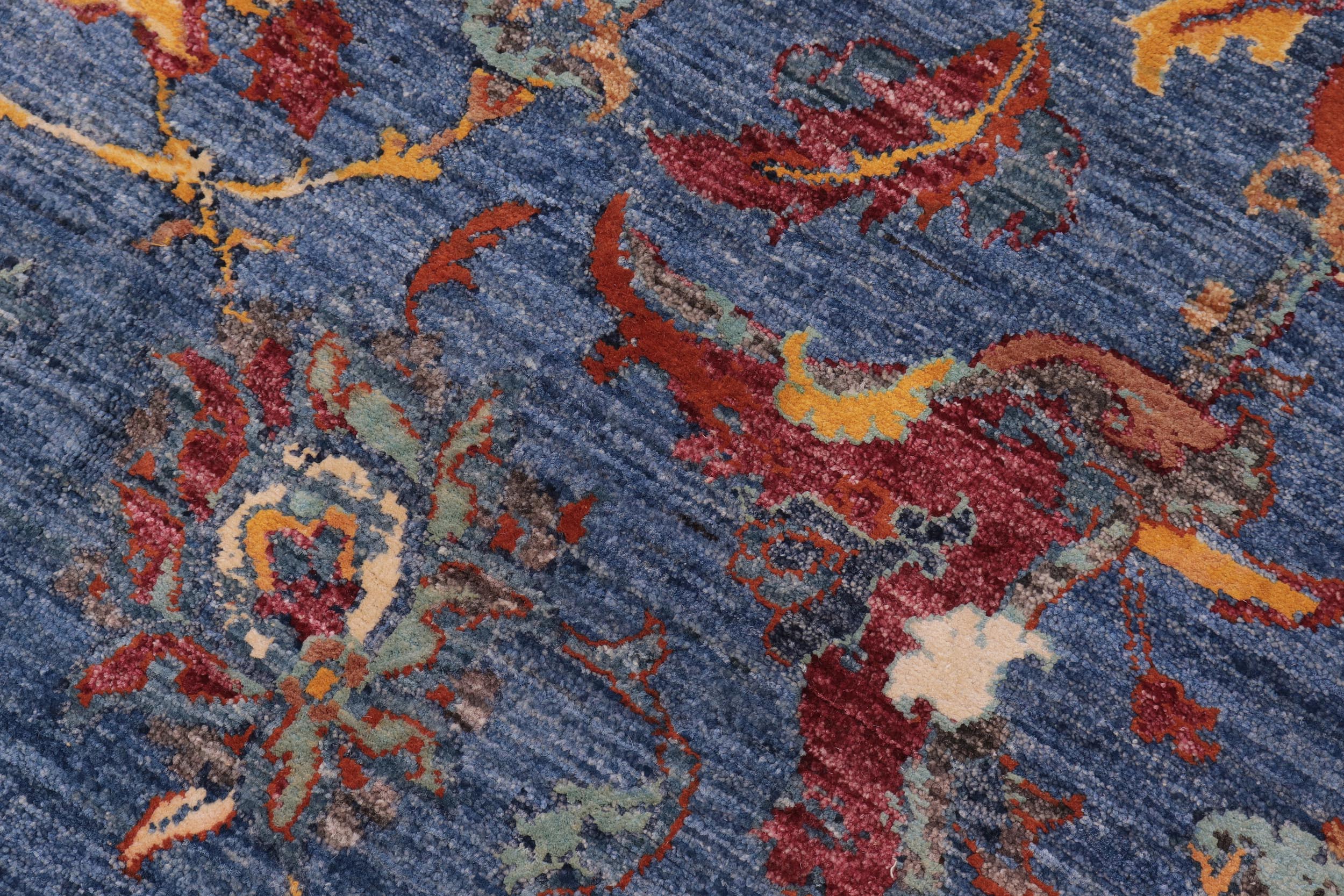 handmade Traditional Kafkaz Blue Rust Hand Knotted RECTANGLE WOOL&SILK area rug 9x12