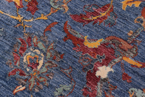 handmade Traditional Kafkaz Blue Rust Hand Knotted RECTANGLE WOOL&SILK area rug 9x12