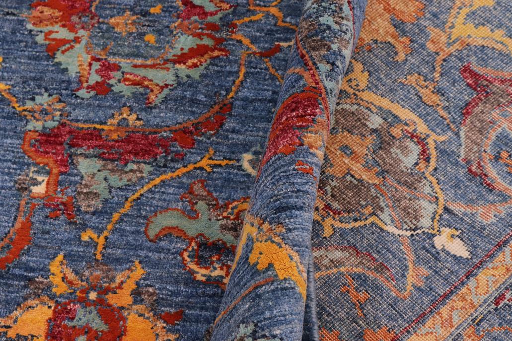 handmade Traditional Kafkaz Blue Rust Hand Knotted RECTANGLE WOOL&SILK area rug 9 x 12