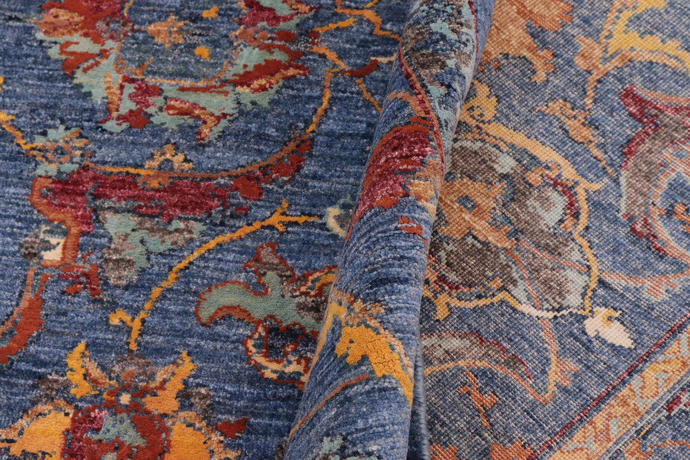 handmade Traditional Kafkaz Blue Rust Hand Knotted RECTANGLE WOOL&SILK area rug 9x12