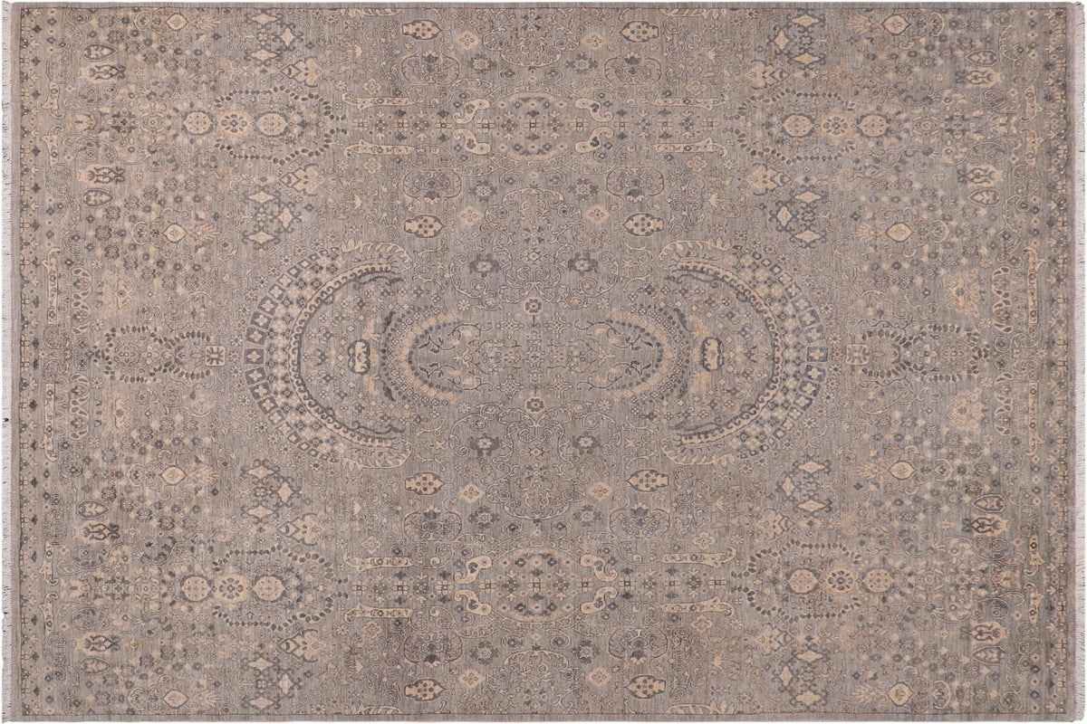 8x10 hand knotted modern wool rug in blue and gray - Chic Madeline