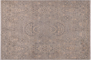 8x10 hand knotted modern wool rug in blue and gray - Chic Madeline