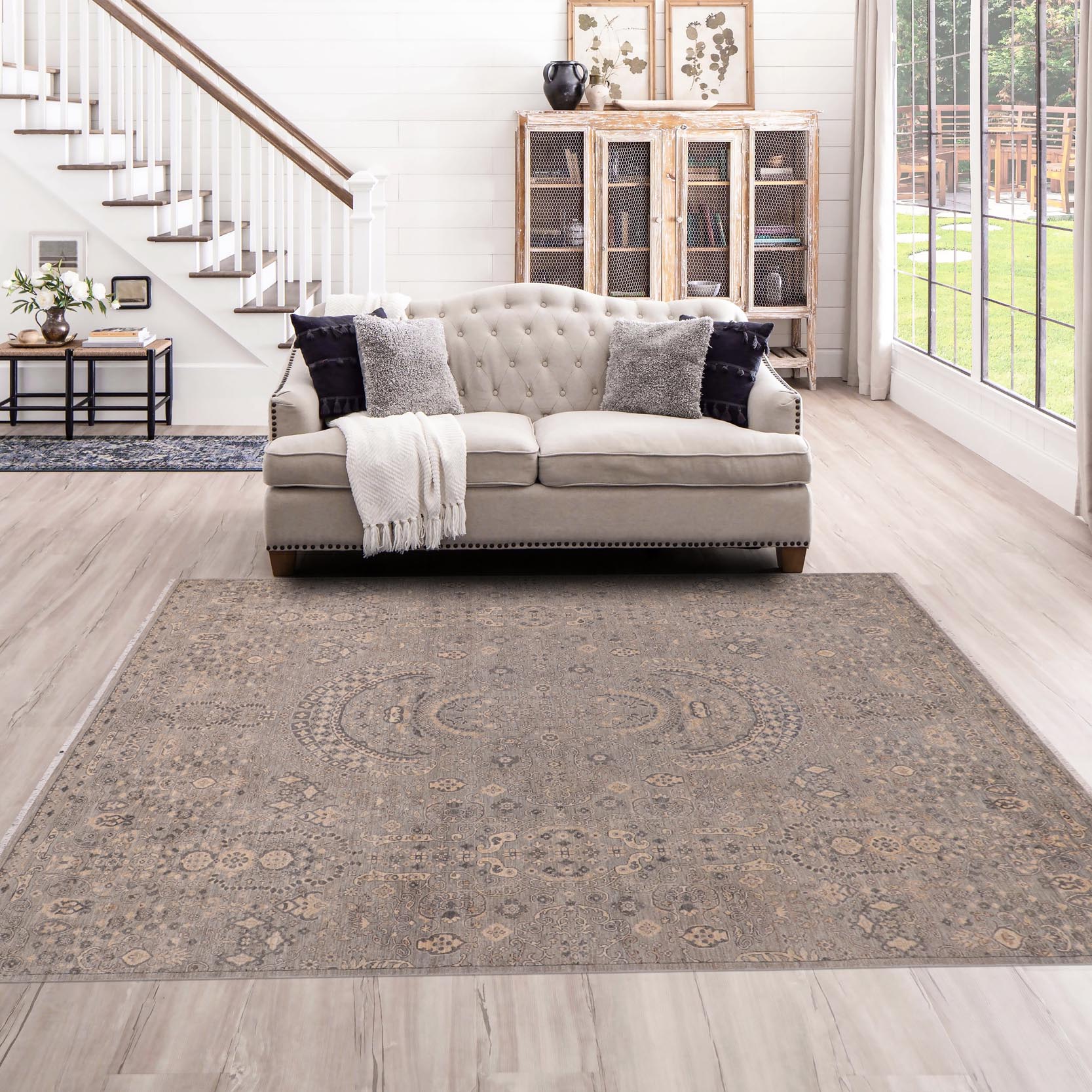 handmade Modern Kafkaz Blue Gray Hand Knotted RECTANGLE 100% WOOL area rug 8' x 10'