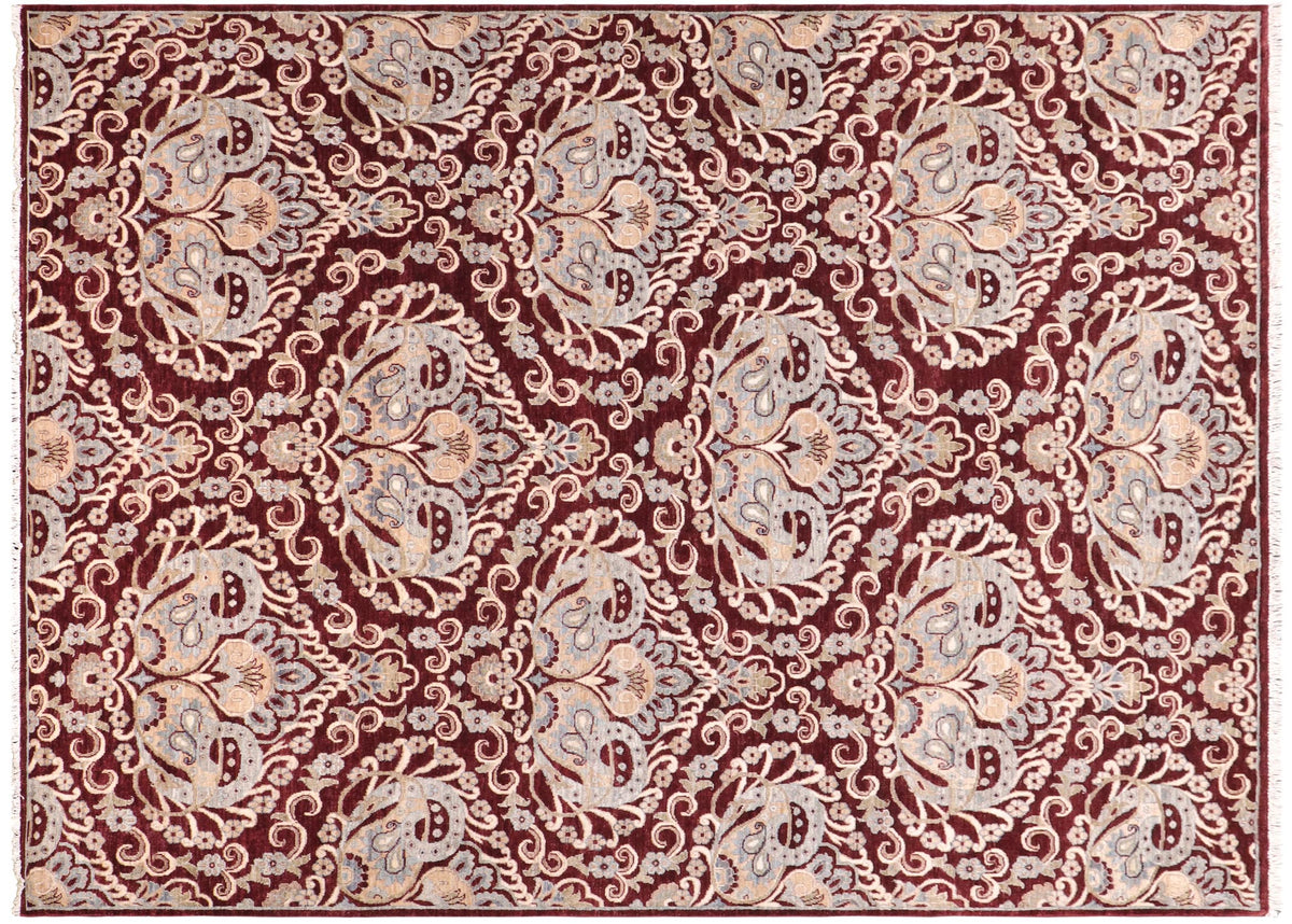 8x9 hand knotted modern wool rug in red and blue - Eclectic Dalton
