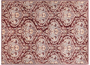 8x9 hand knotted modern wool rug in red and blue - Eclectic Dalton