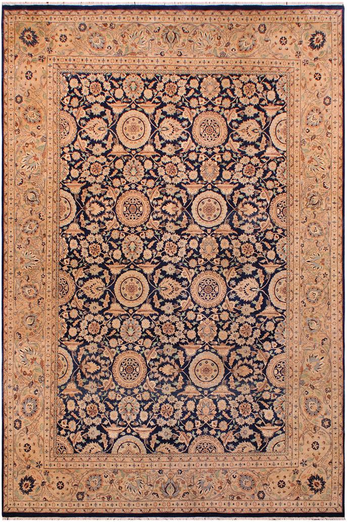Traditional Agra Tabriz Dena Blue Tan Hand Knotted Area rugs 9 x 12