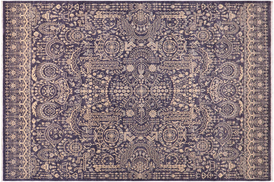 handmade Transitional Kafkaz Blue Gray Hand Knotted RECTANGLE 100% WOOL area rug 9' x 12'