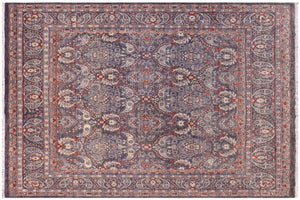 8x8 hand knotted transitional wool rug in gray and blue - Boho Chic Alex