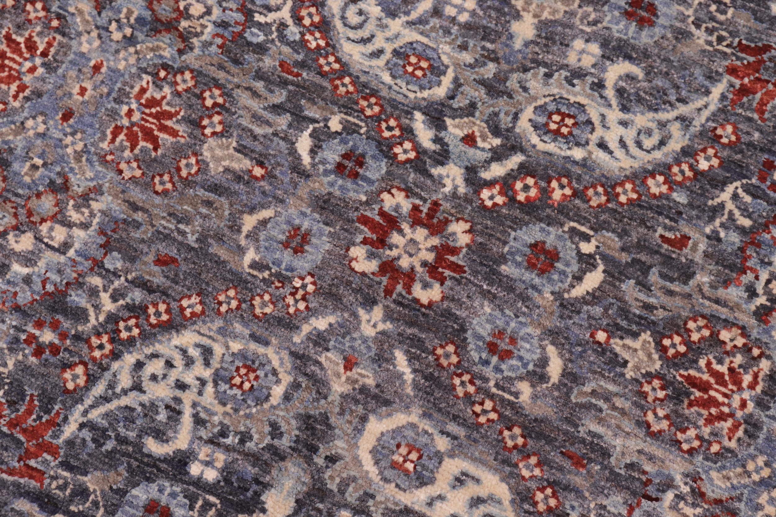 handmade Transitional Kafkaz Gray Blue Hand Knotted SQUARE 100% WOOL area rug 8' x 9'