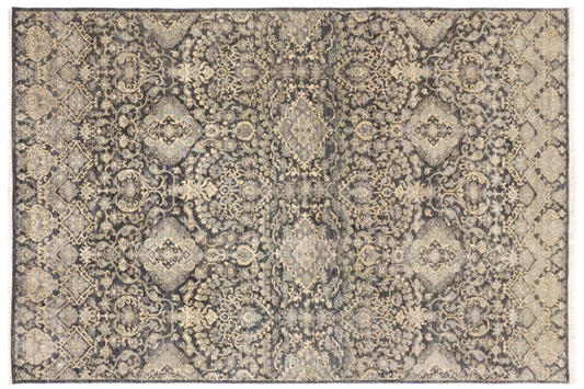 handmade Transitional Kafkaz Gray Blue Hand Knotted RECTANGLE 100% WOOL area rug 5' x 8'