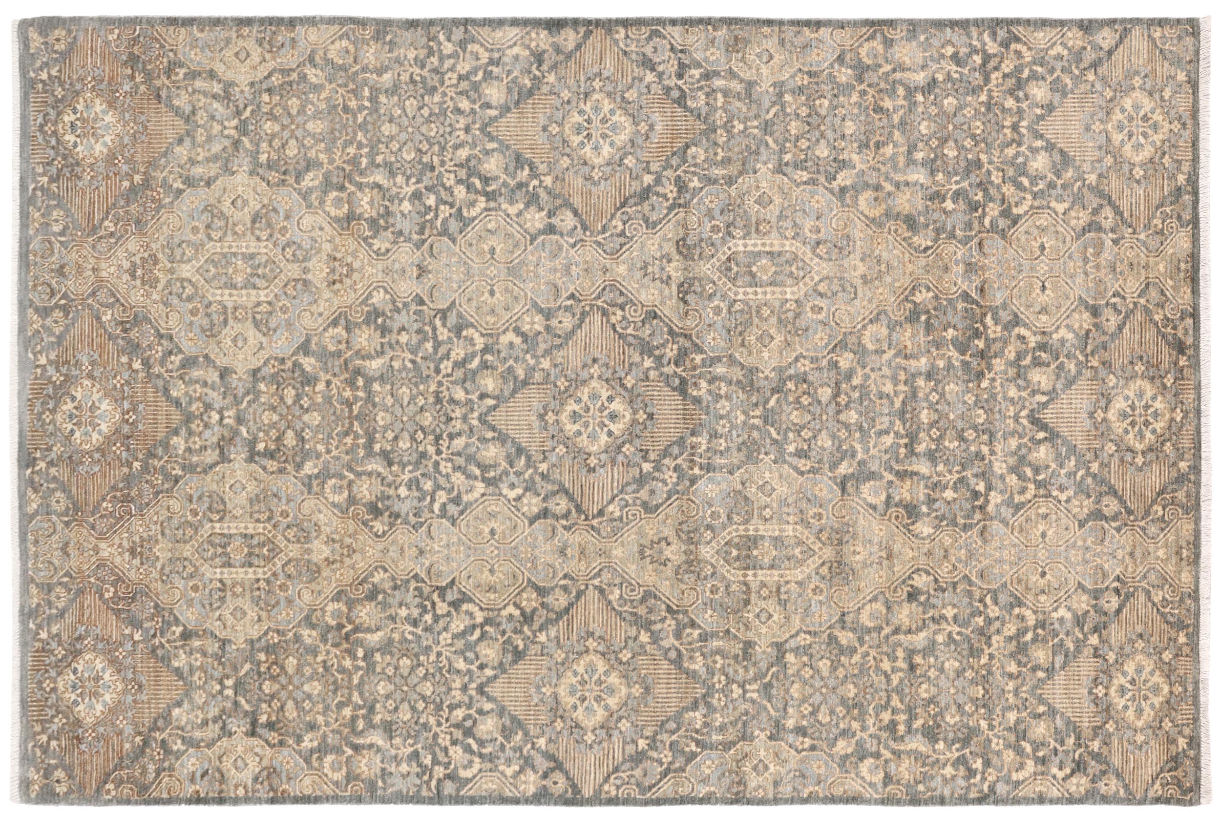 handmade Modern Kafkaz Gray Blue Hand Knotted RECTANGLE 100% WOOL area rug 6' x 9'