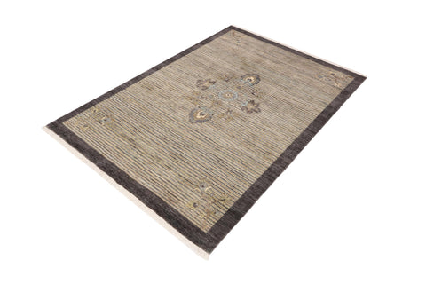handmade Modern Kafkaz Gray Blue Hand Knotted RECTANGLE 100% WOOL area rug 5' x 7'