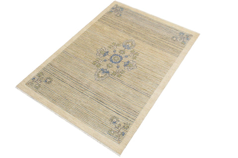 handmade Modern Kafkaz Beige Blue Hand Knotted RECTANGLE 100% WOOL area rug 5' x 6'