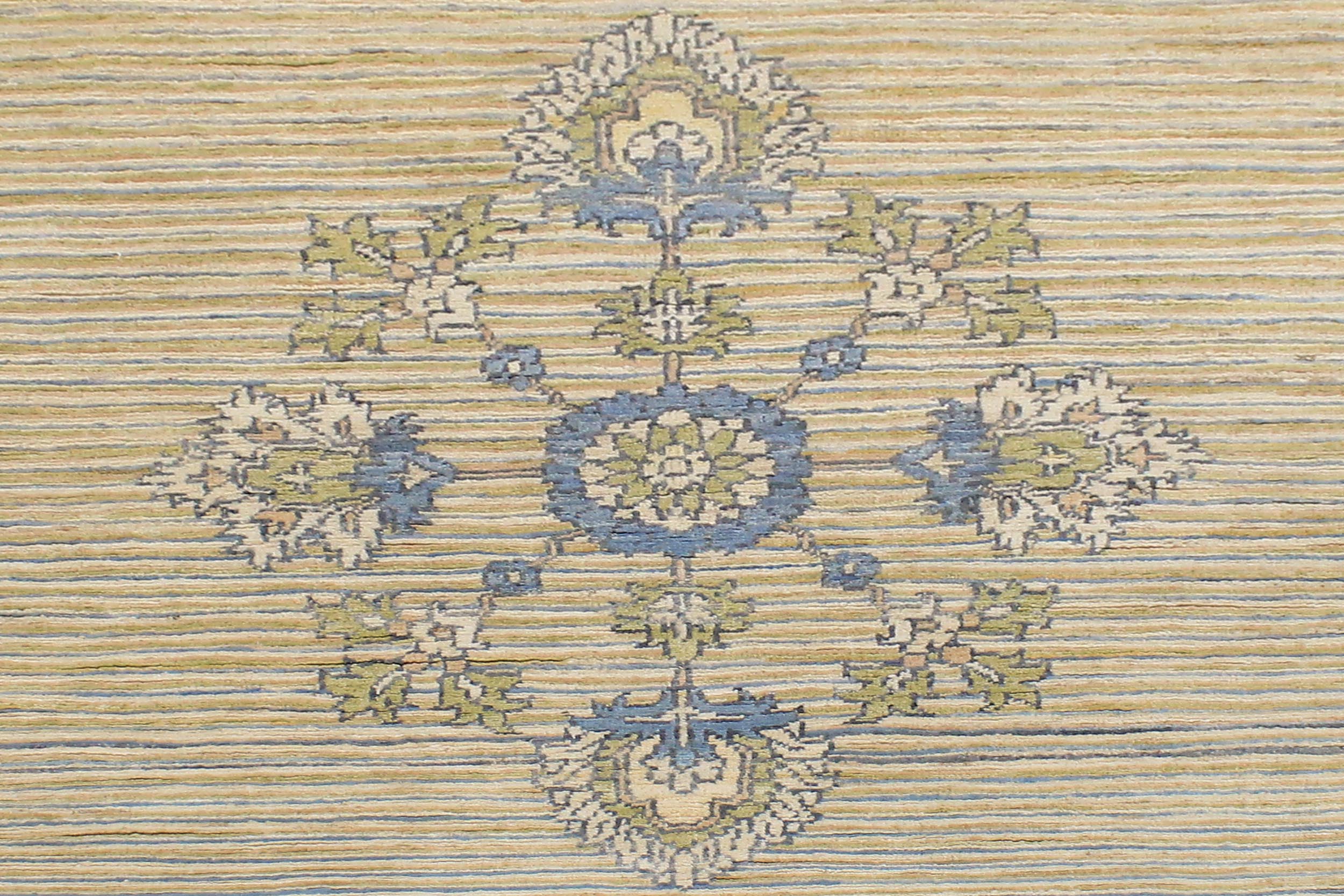 handmade Modern Kafkaz Beige Blue Hand Knotted RECTANGLE 100% WOOL area rug 5' x 6'