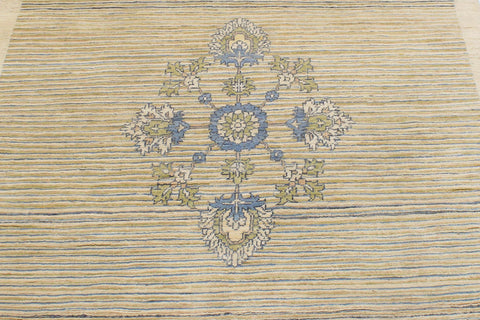 handmade Modern Kafkaz Beige Blue Hand Knotted RECTANGLE 100% WOOL area rug 5' x 6'