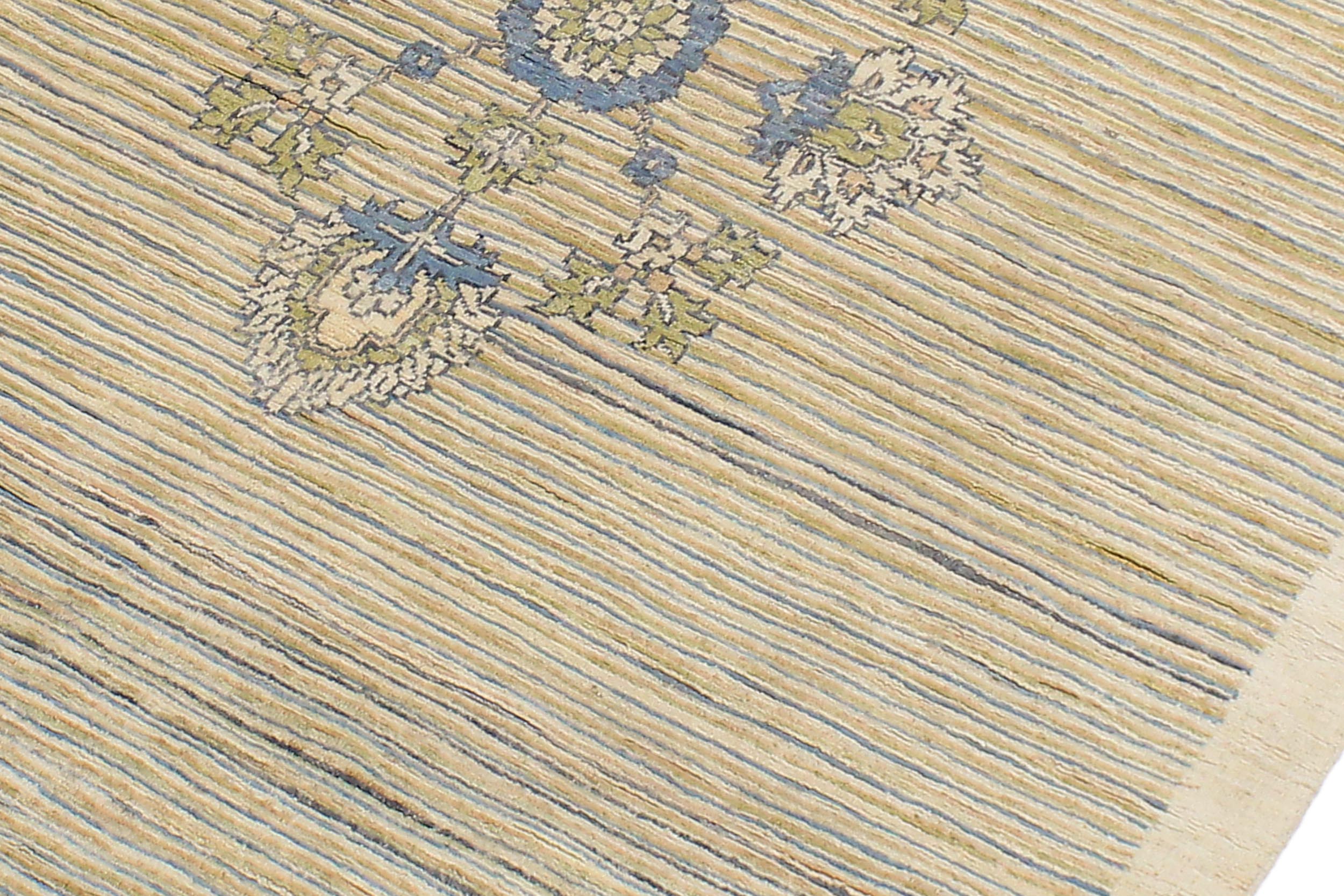 handmade Modern Kafkaz Beige Blue Hand Knotted RECTANGLE 100% WOOL area rug 5' x 6'