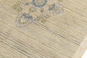 handmade Modern Kafkaz Beige Blue Hand Knotted RECTANGLE 100% WOOL area rug 5' x 6'