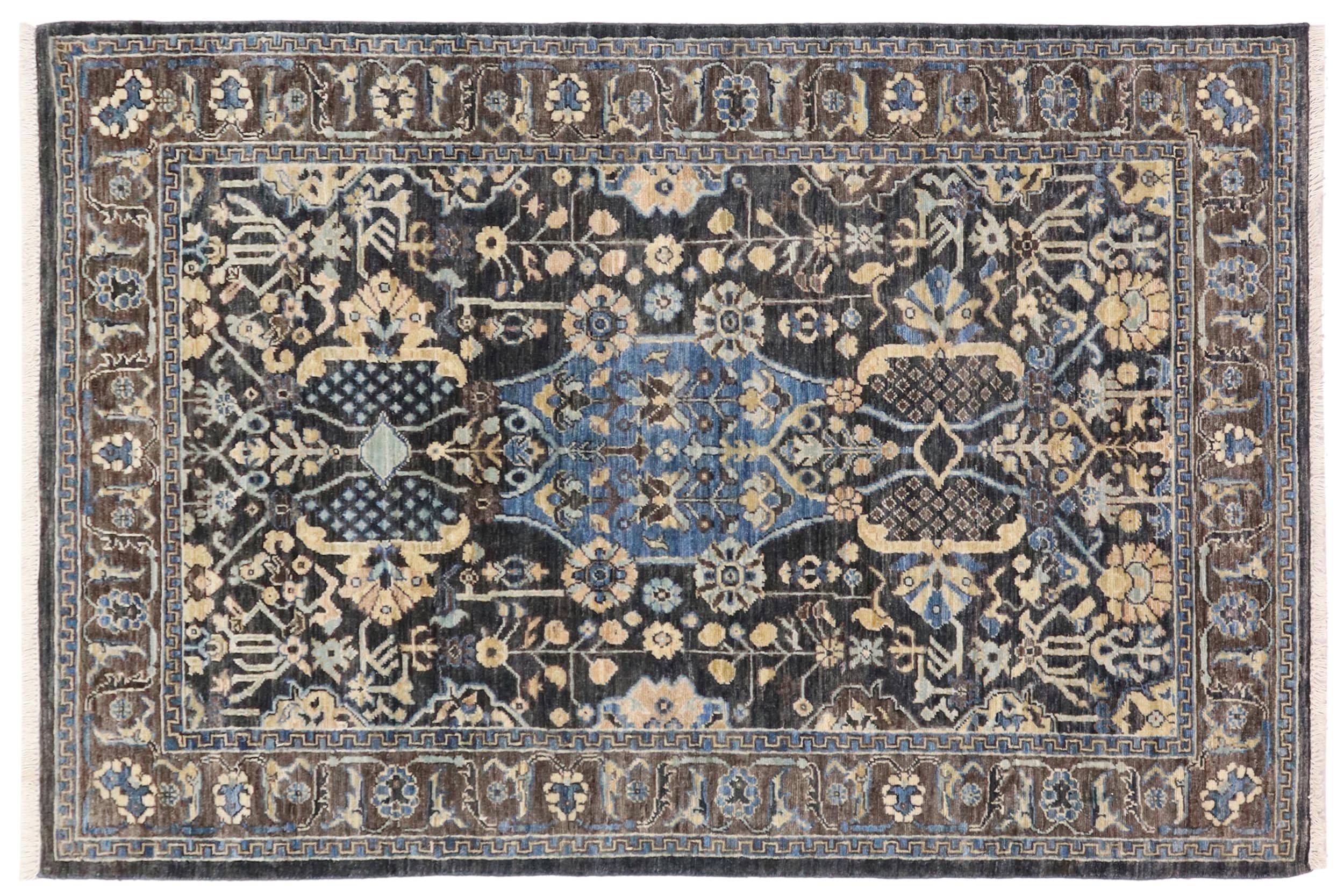 handmade Traditional Kafkaz Gray Blue Hand Knotted RECTANGLE 100% WOOL area rug 4x6